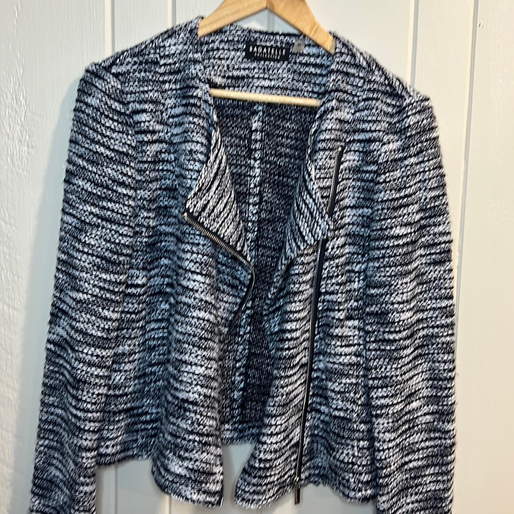 Bagatelle Navy Blue Cardigan with Front Zipper and Pockets